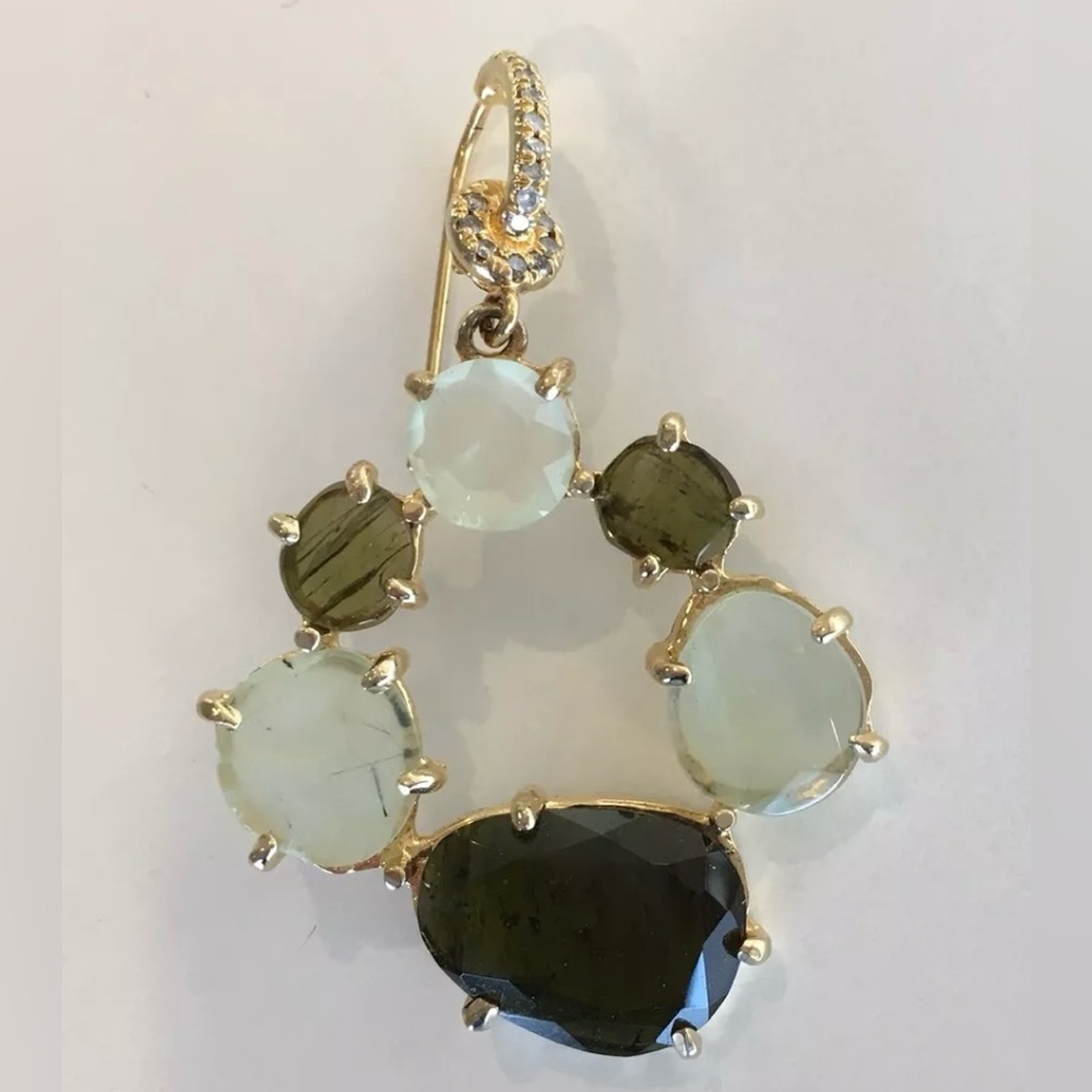 NWT Nina Runsdorf Sliced Green Tourmaline Prynite & Diamond Drop Earrings